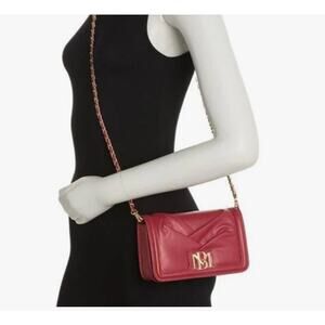 NWT Badgley Mischka Red Small Pleat Crossbody w/Gold-tone Logo and chain strap.
